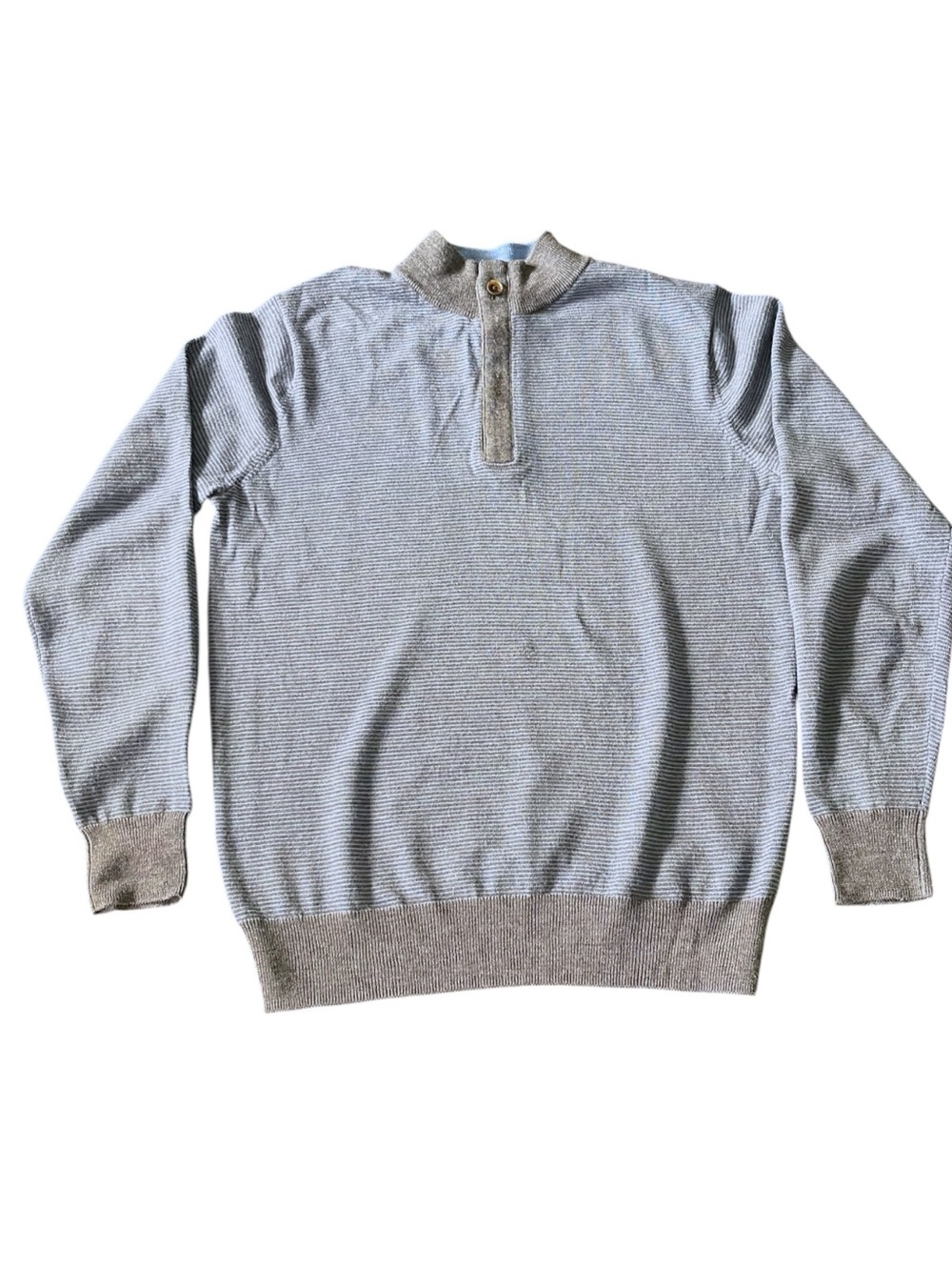 Peter Millar Blue/Grey Micro Stripe Italian Fine Merino Wool 1/4 Zip Sweater (S)
